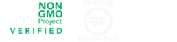 Certification Logos of Non-GMO Project Verified, Gluten-Free, and Vegan