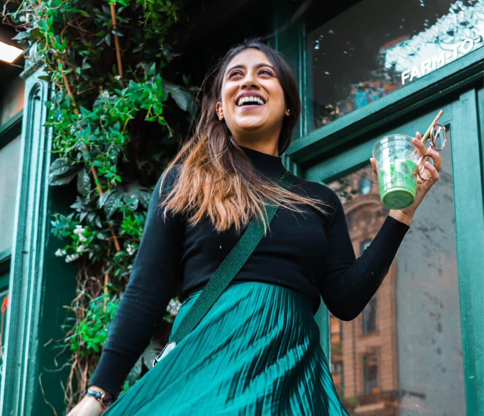 Laura Vargas with a matcha latte