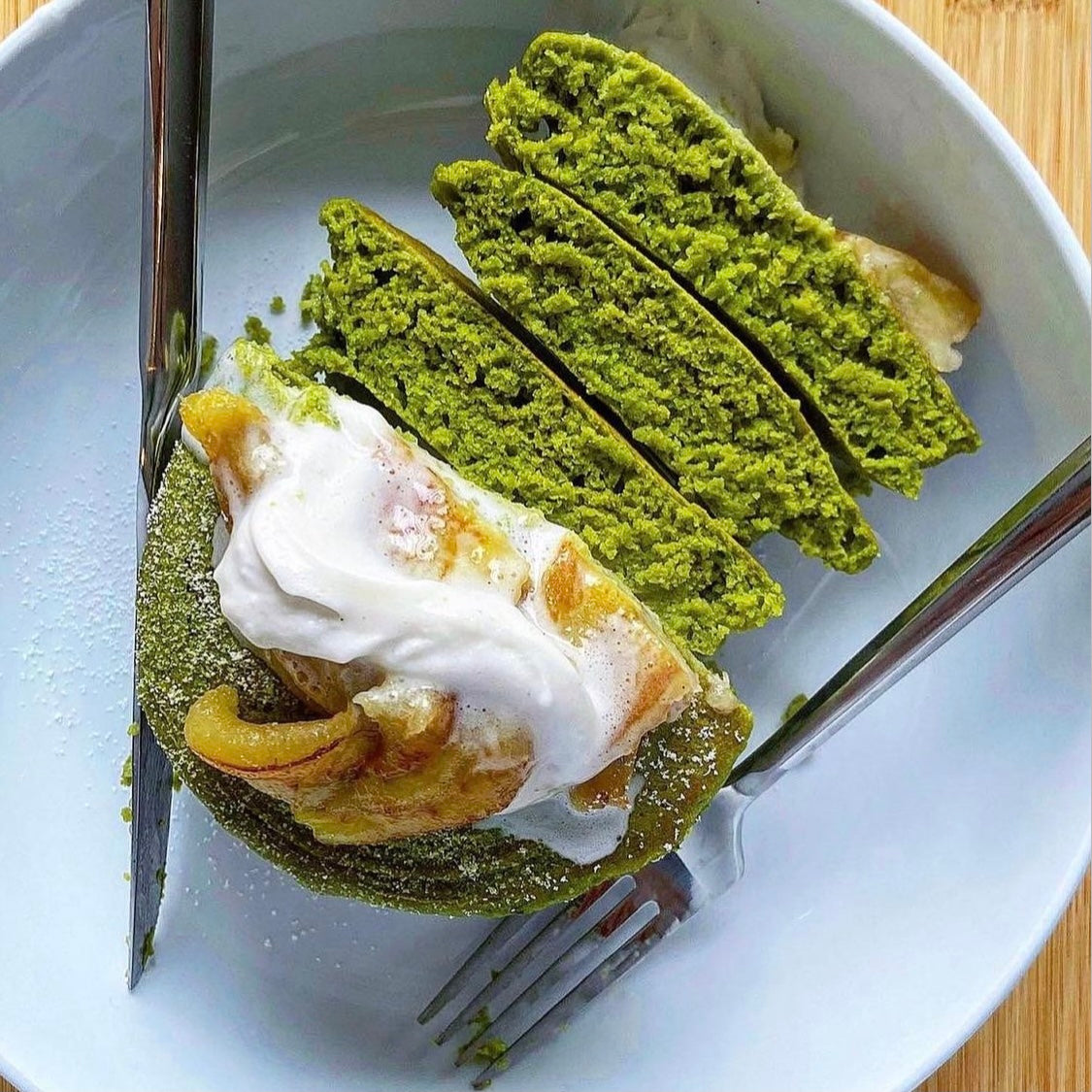 Fluffy Matcha Banana Pancakes